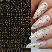 12Pcs 3D Laser Gold Silver Sun Star Moon Nail Stickers Y2K Snake/Starlight/Heart Adhesive Decals DIY Bronzing Nail Sliders