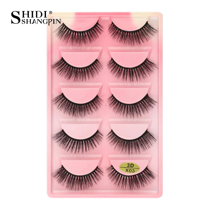 3D Faux Mink Lashes X05 Fluffy Wispy False Eyelashes 5Pairs Reusable Soft Volume Eyelashes Natural Look for Daily & Party Makeup