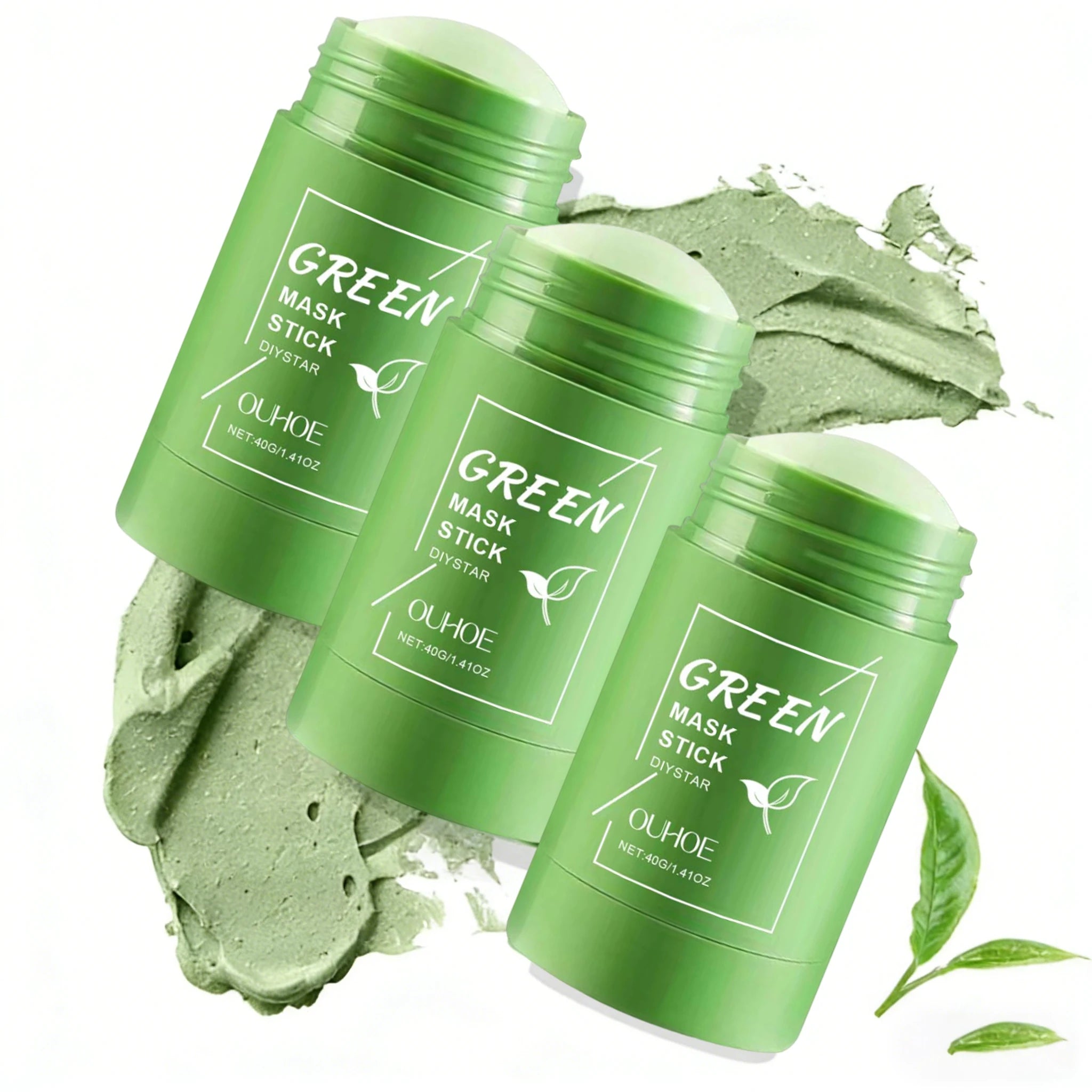 1~5PCS Green Tea Clay Stick For Face Green Mask Stick Smear Acne Shrink Blackhead Green Tea Extract Facial Mask Pore Cleansing