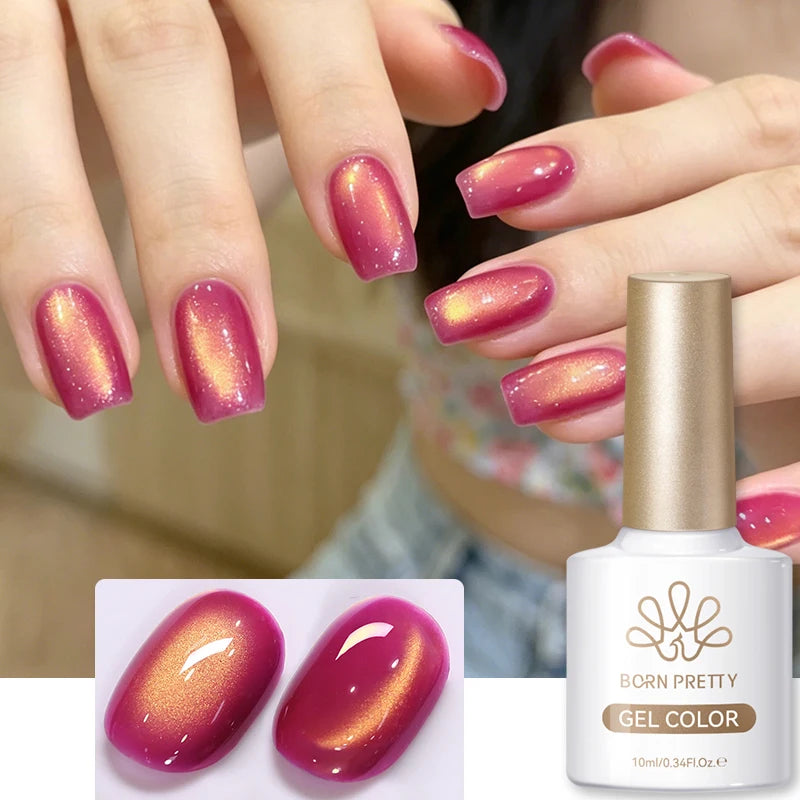 BORN PRETTY 10ml Scarlet Jade Colored Cat Magnetic Gel Nail Polish Rose Gold Light Soak Off UV Gel Nail Art Supplies