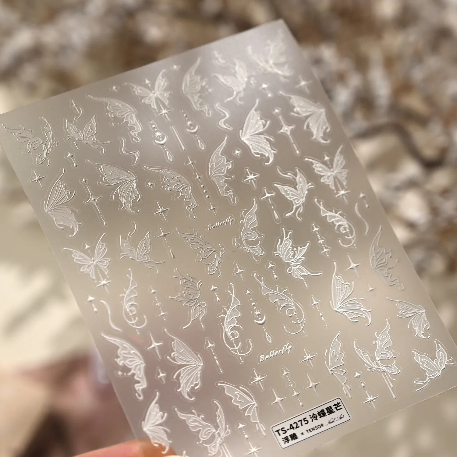 5D Black Silver Dream Thorn Clover Thorn Leaf Silver Spiral Pink Diamond Flower Silver Star Nail Art Stickers Embossed Decals
