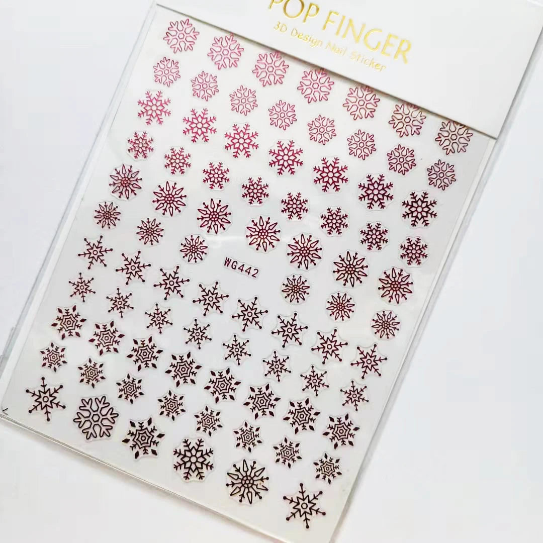 Sliver Bronzing 3D Christmas Nail Art Decoration Sticker Sparkly White Colorful Glitter Geometry Snowflake Winter Slider Foil