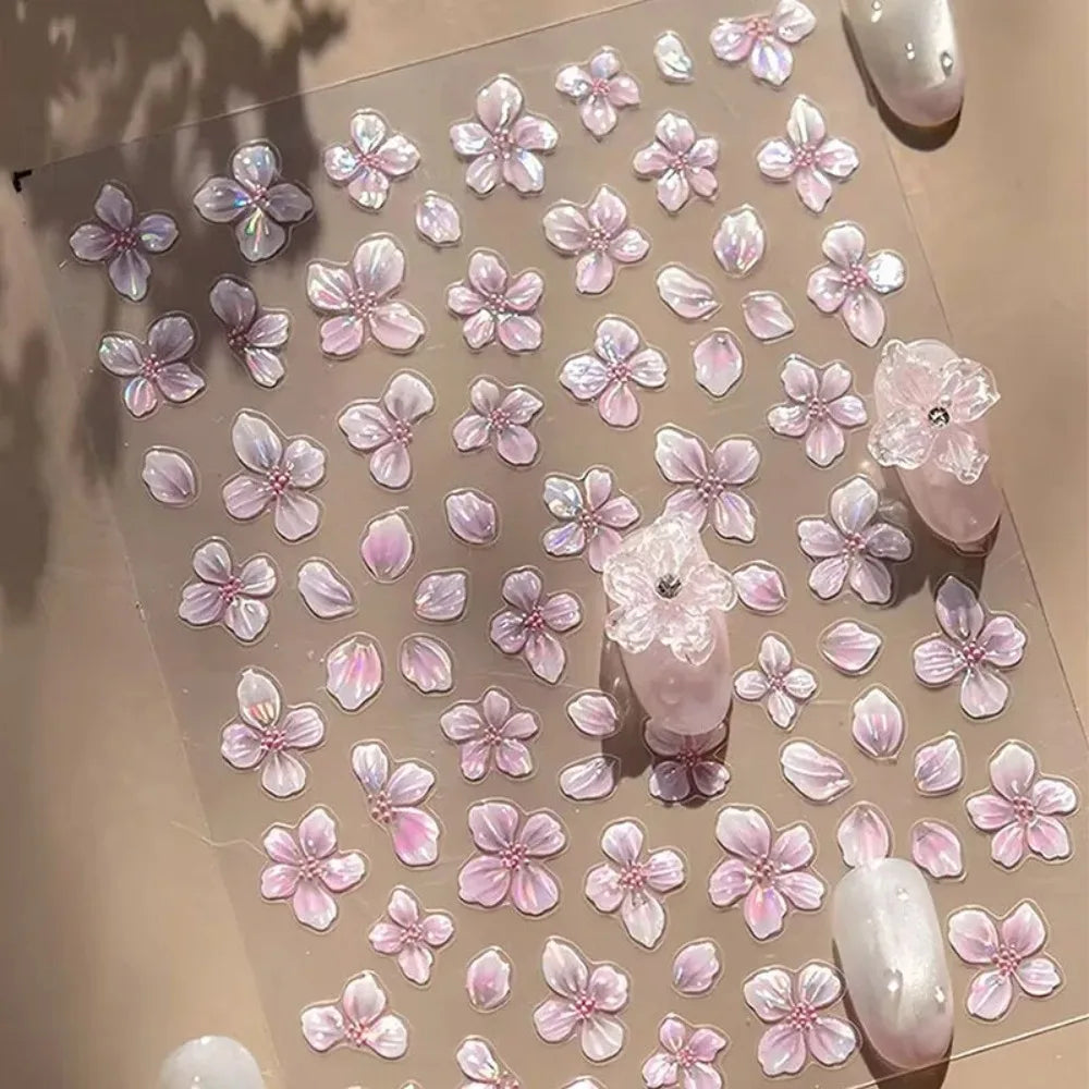 TSZS 3D Lovely Spring Flower Nail Art Stickers Pink White Crystal Flower Kpop Bow Ribbon Nail Decals