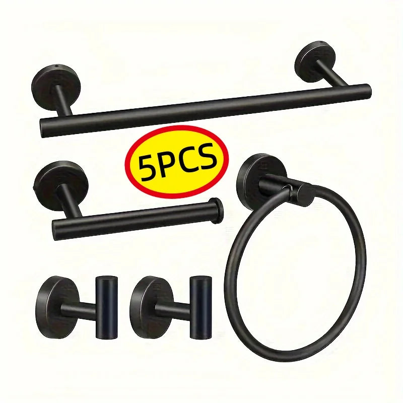 5-piece wall mounted hardware bathroom accessories, stainless steel towel bar, towel ring, toilet paper holder hook bathroom kit