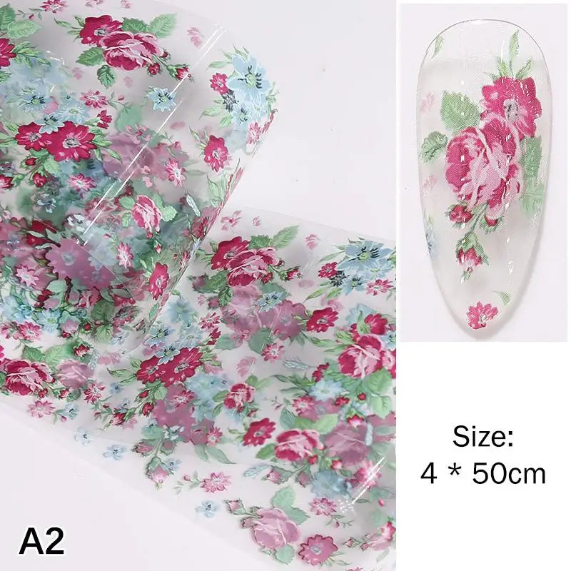 ✰✪Rose Flower Nail Art Transfer Foil Stickers 100cm Long Strip for Salon and Home Use Easy DIY Manicure Decoration