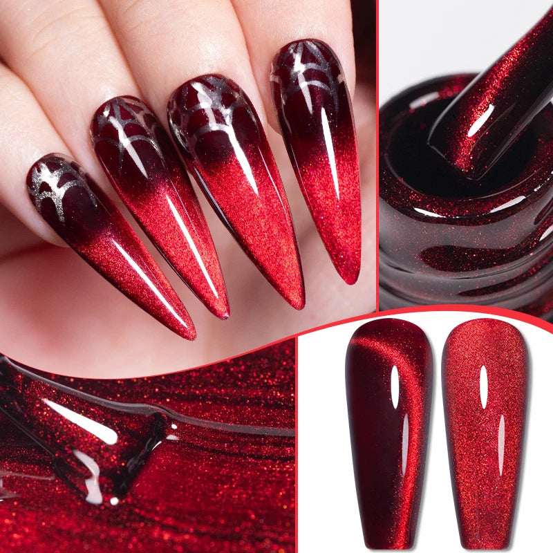 PUENTE 7.5ML Wine Red Magnetic Cat Eye Gel Nail Polish With Magnet, Super Shiny Ruby Red Magnetic Nail Gel, Soak Off UV/LED Lamp Curing, Glossy Varnish, Hypoallergenic Nail Salon Quality Polish for Skin, Gift for Women