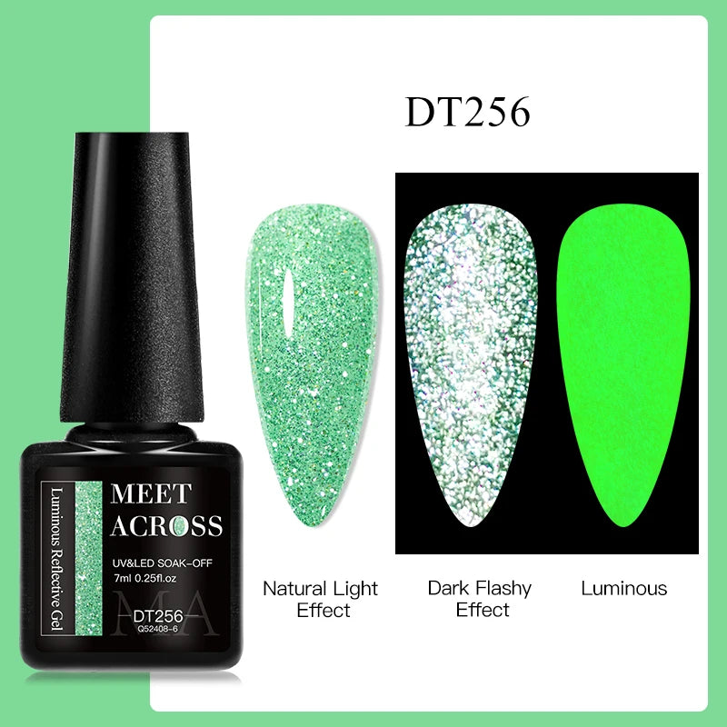 MEET ACROSS 7ml Reflective Glitter Gel Nail Polish Pink Green Purple Sparkling Soak Off UV Gel Polish for Manicure DIY Nail Art