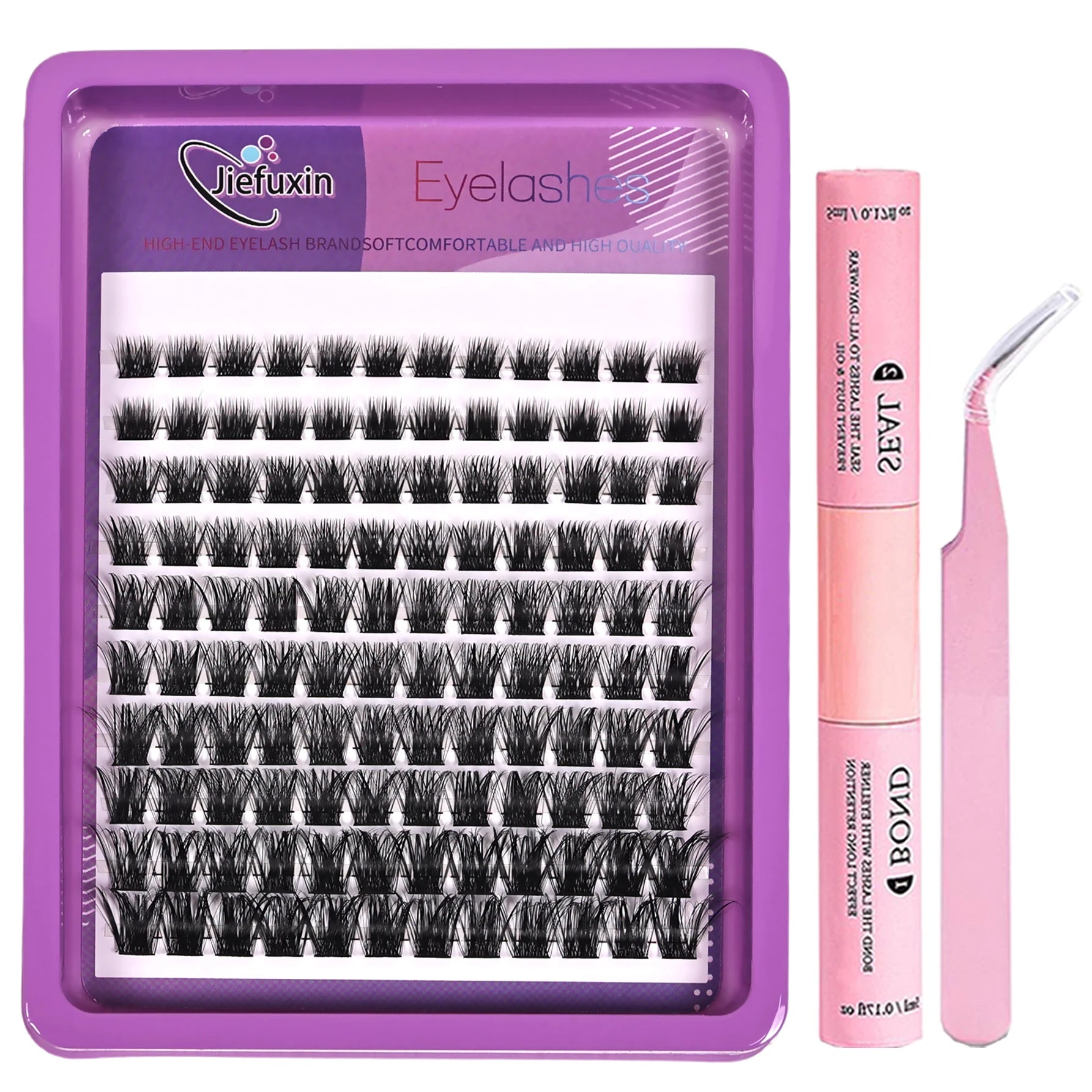 D Curl Fluffy Cluster Lashes Natural Look DIY Eyelash Extensions Kit with Lash Bond, Seal and Lash Tweezers