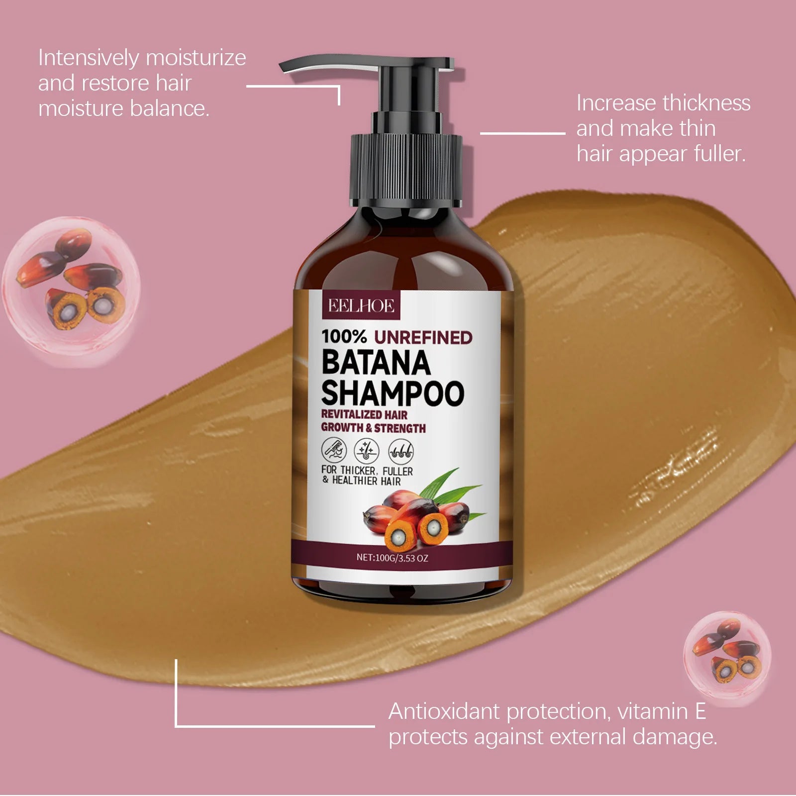 Organic Batana Oils Shampoo Treatment Damaged Split Hair Reduce Hair Loss Deep Cleansing Nourish Hair Care Growth Shampoo 100g
