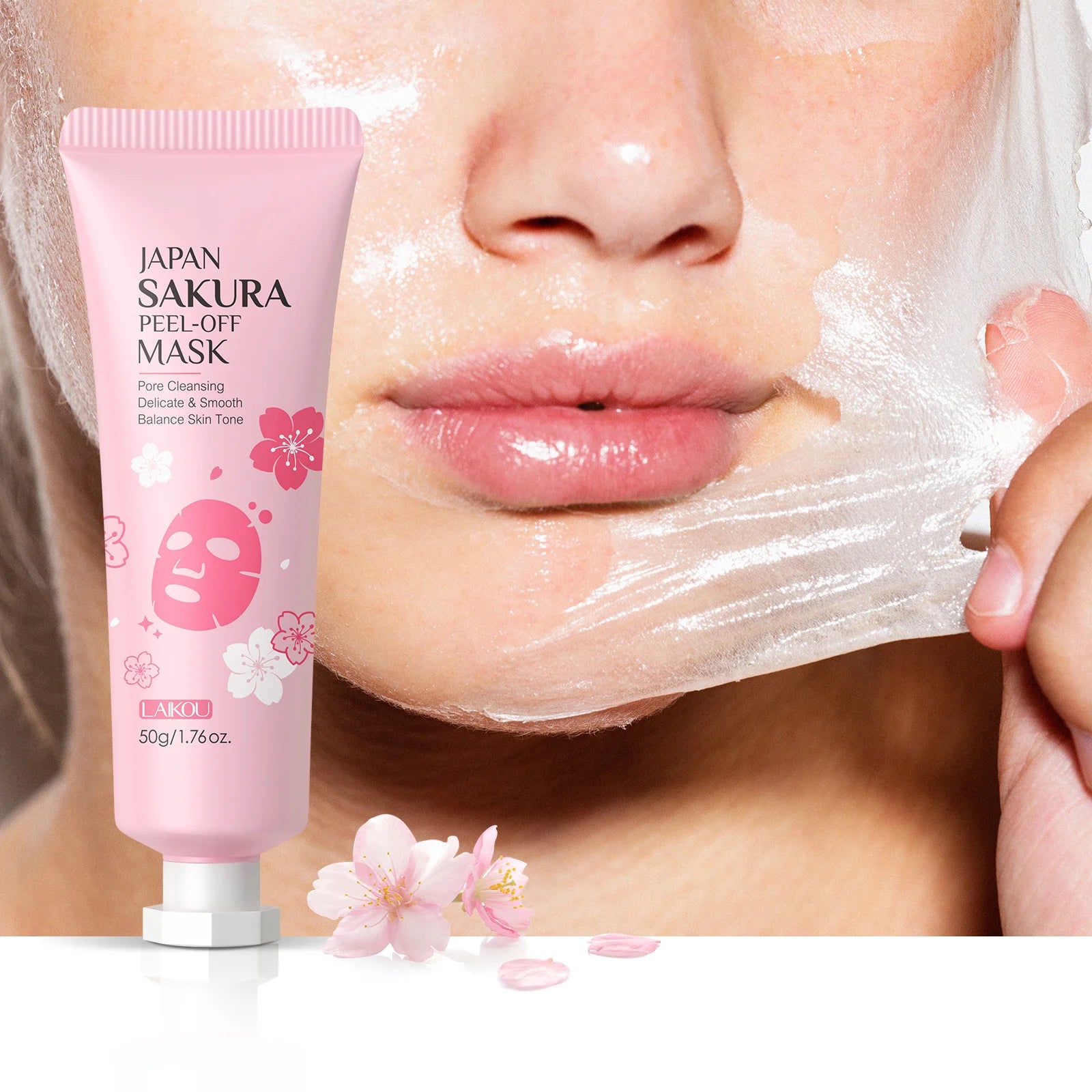 LAIKOU Cherry Blossom Peel Off Mask ,Hydrating & Deep Cleansing Brightening Face Mask for Blackhead Removal and Pore Minimizing