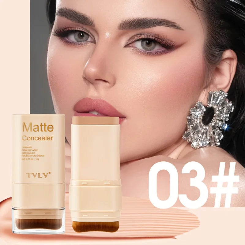 2-in-1 Concealer Eraser Dual-Head Foundation Stick with Brush Head Nine Colors European and American Waterproof Non-Caking Solid Foundation Cream 15G/Stick - 1 Stick