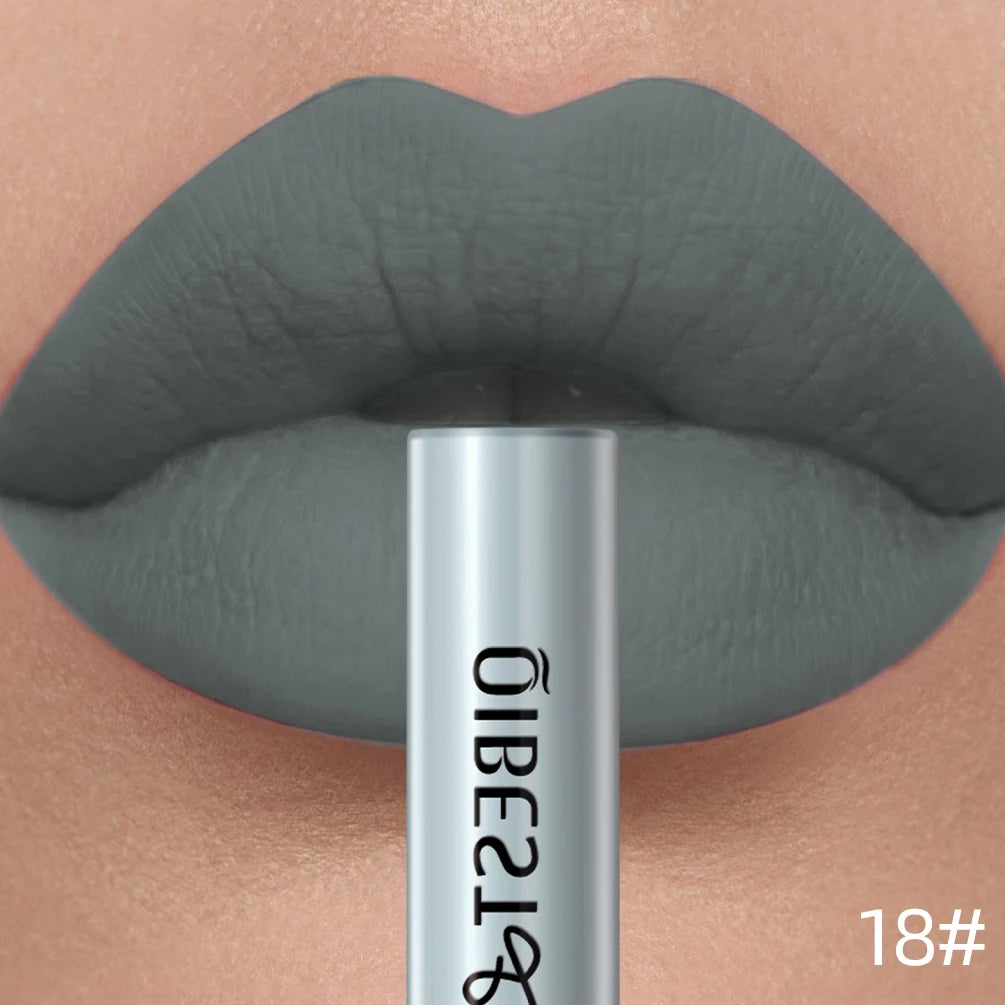 QIBEST Sexy Lipgloss Lasting Velvet Matte Lip Gloss Liquid Lipstick Makeup Women Beauty Nonstick Cup Waterproof Red Lipstick