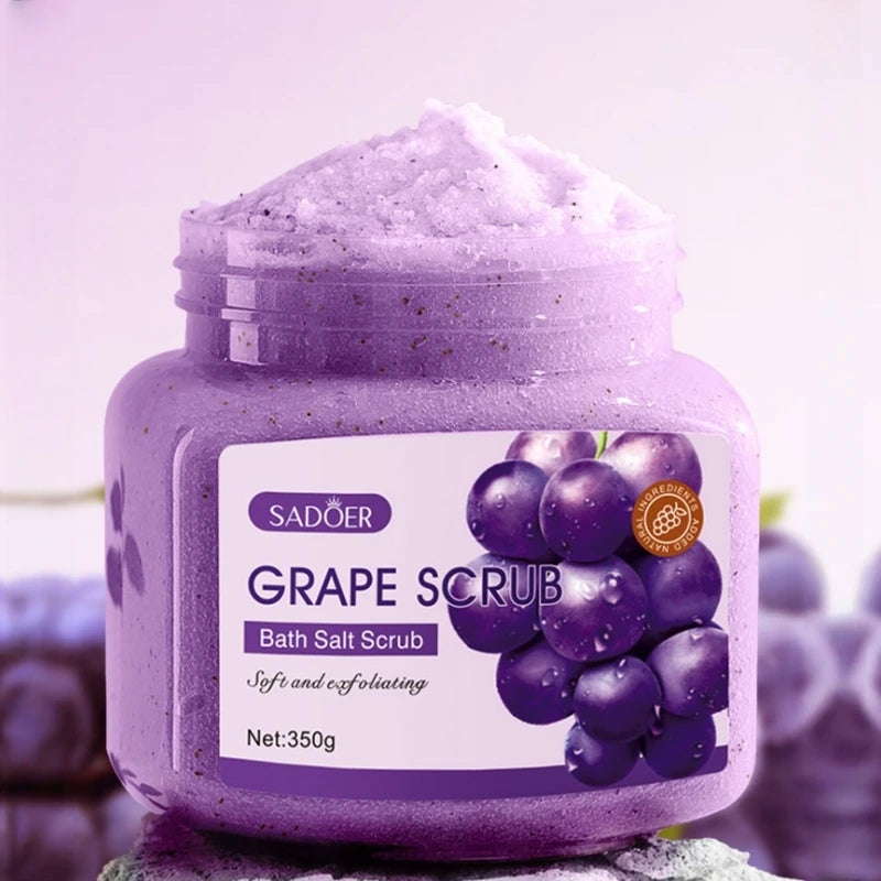 Grape Bath Salt Scrub 350g, Exfoliating, Moisturizing, and Smoothing, Facial and Body Scrub, Hypoallergenic, Physical Exfoliation, Can Be Used on Legs, Knees, Feet, Arms, Hands, and the Entire Body, a Great Gift for Family an