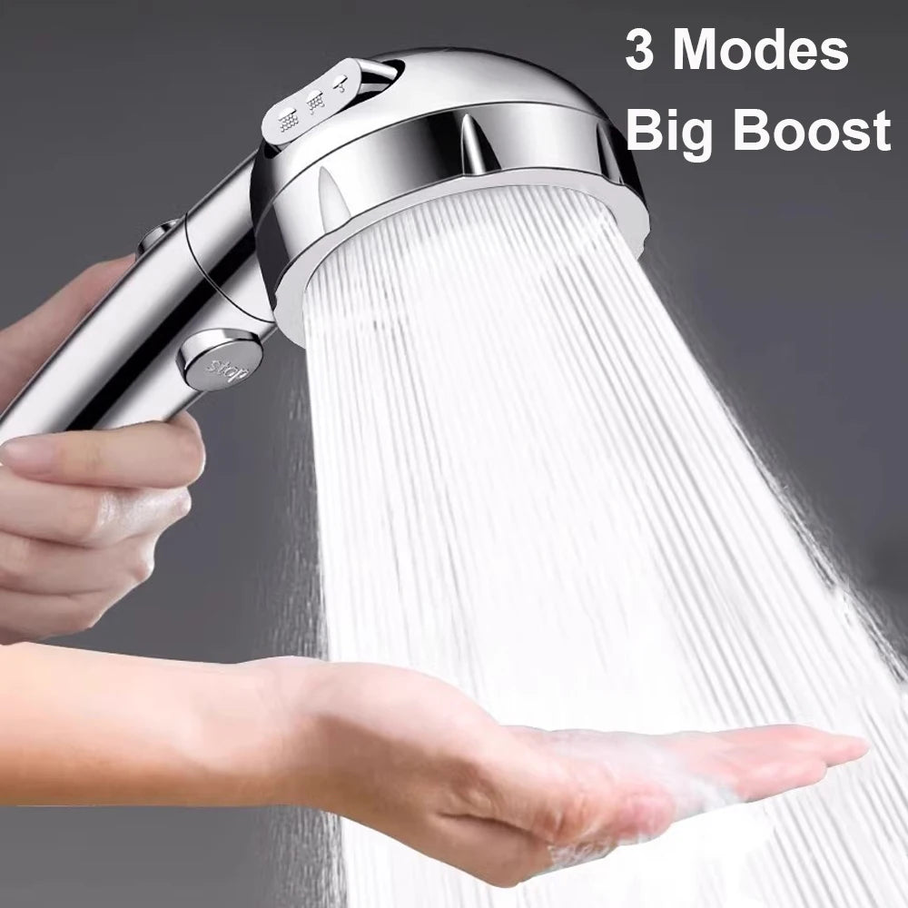 High Pressure 3 Modes Adjustable Shower Head One Key Stop Water Saving Sprayer Rainfall Bath Showerhead Bathroom Accessories