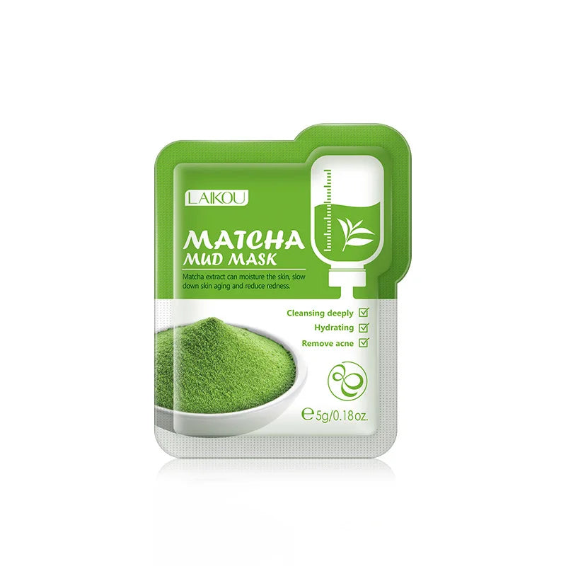 LAIKOU 7pcs Matcha Green Clay Mud Face Mask Night Facial Packs Dark Circle Moisturize Mask for Facecare