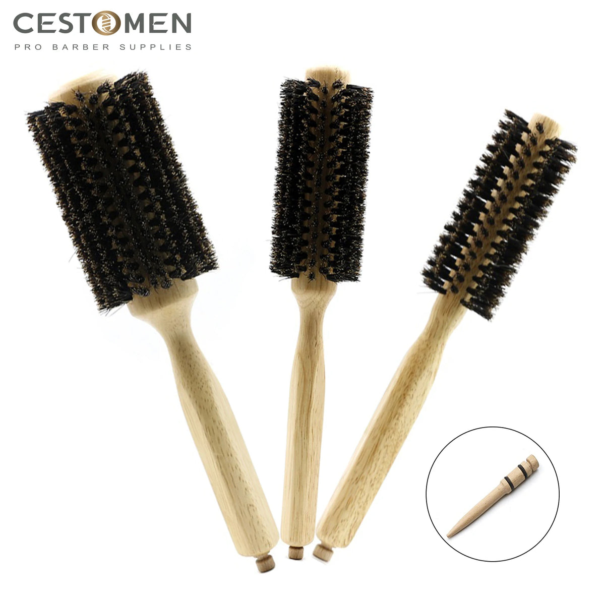 6 Sizes Wood Handle Boar Bristles Round Brush Removable Tail Professional Barber Salon Hairdressing Hair Brush Hair Round Comb