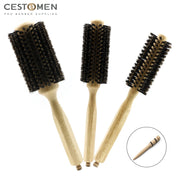 6 Sizes Wood Handle Boar Bristles Round Brush Removable Tail Professional Barber Salon Hairdressing Hair Brush Hair Round Comb