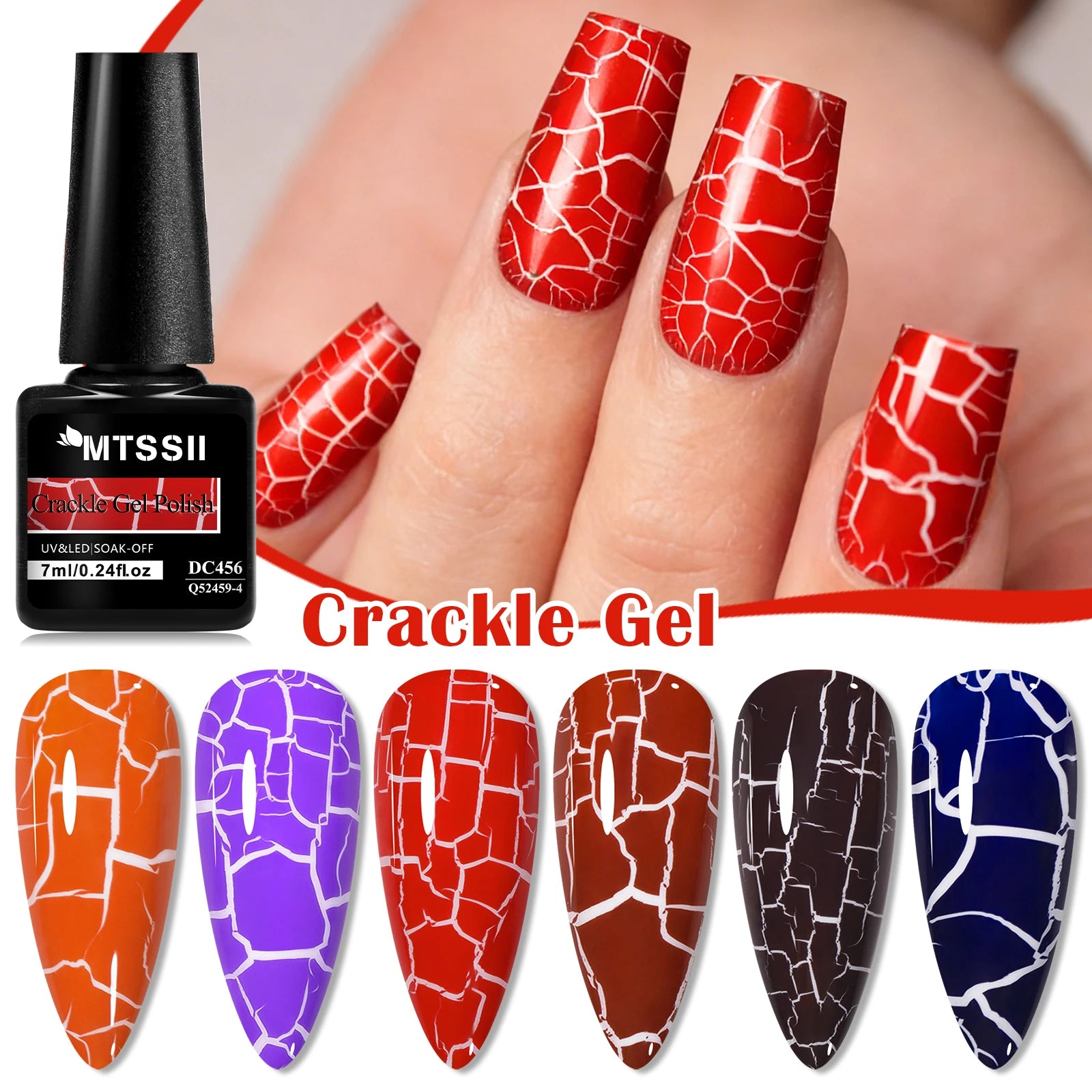 6pcs Crackle Gel Nail Polish Set Cracking Nail Lacquer Quick Dry Nail Art Varnish Semi Permanent Soak Off UV Gel Nail Supplies