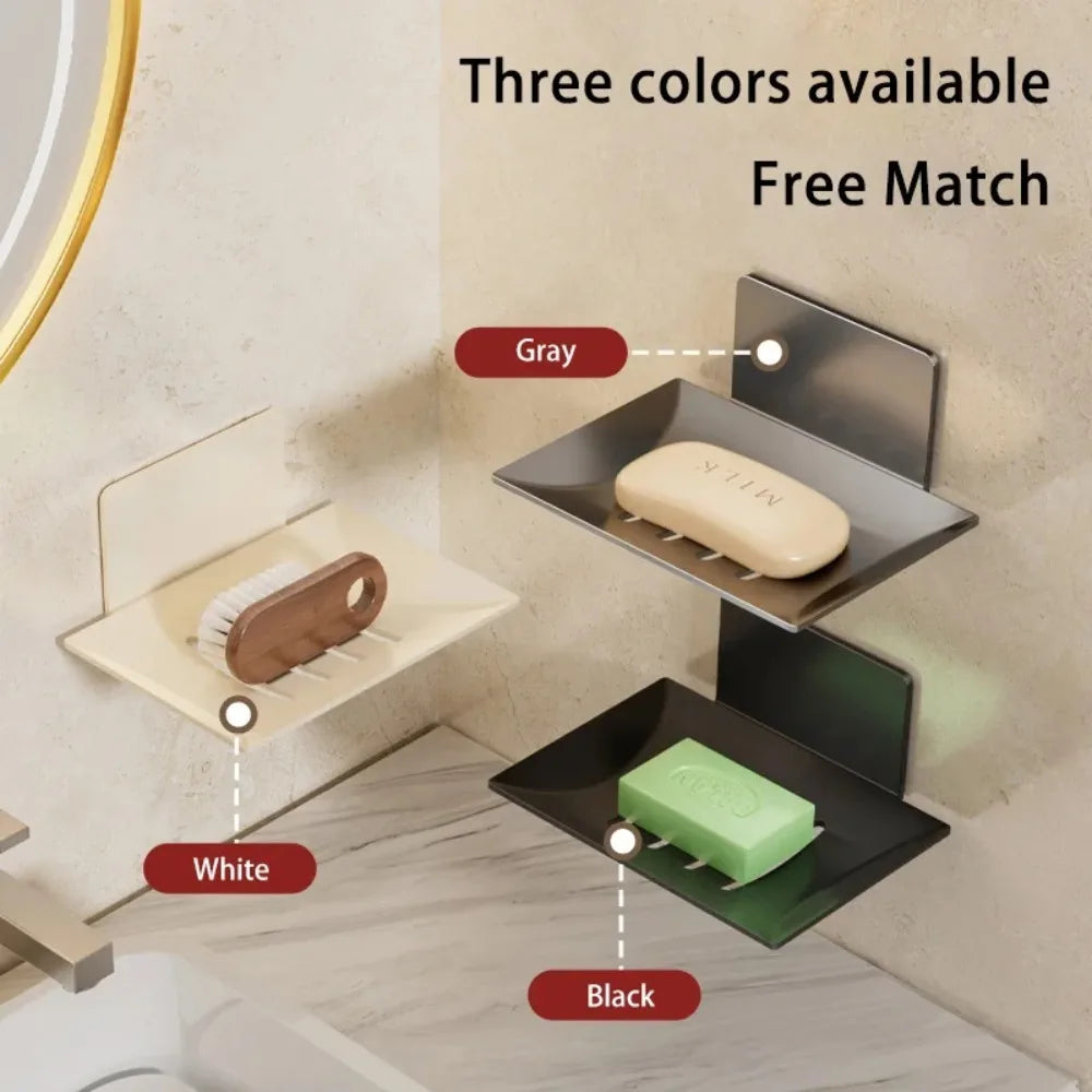 1pc 2025 Black Soap Box Non Perforated Wall Mounted Bathroom Soap Holder Storage Rack