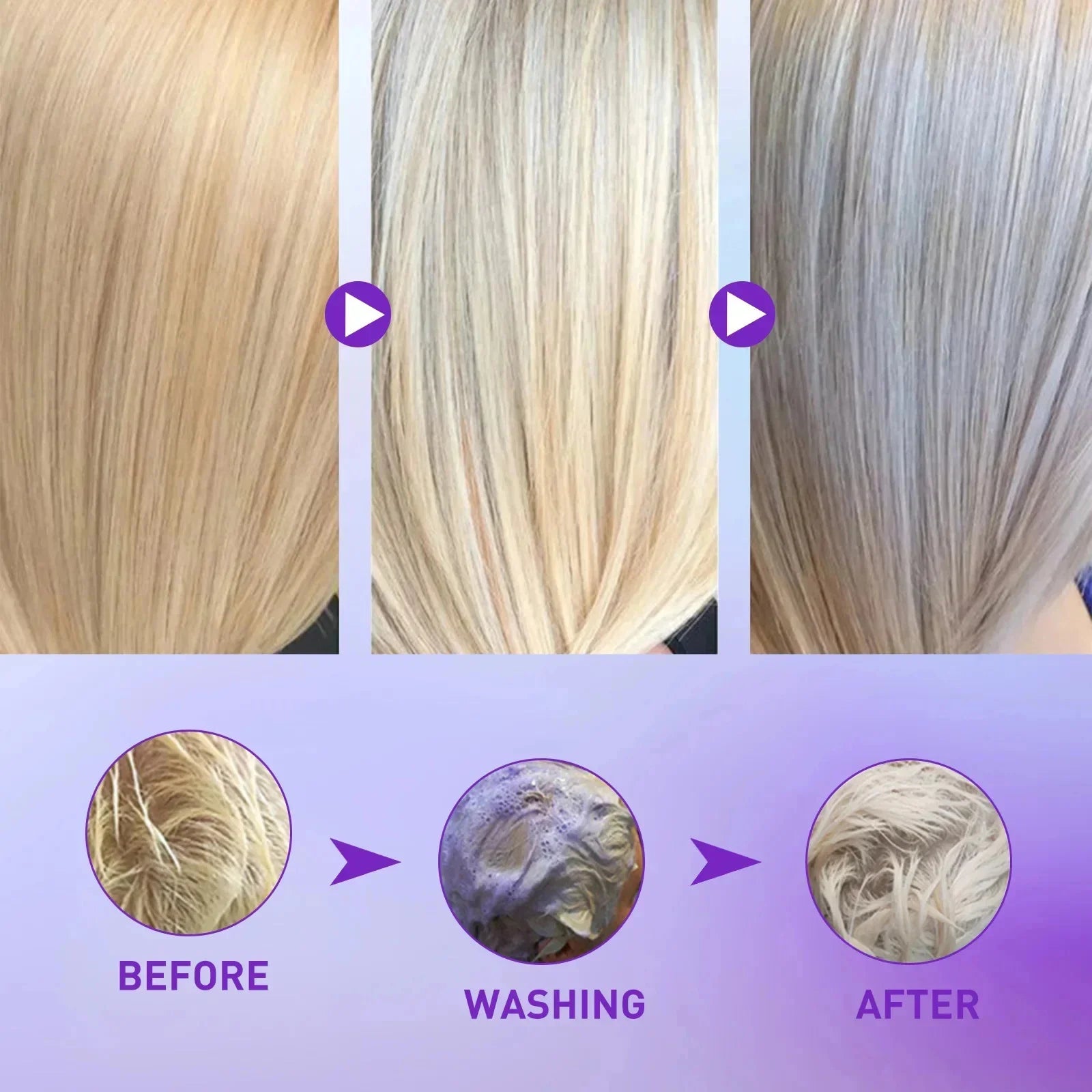 Gray Color Fixing Hair Dye Shampoo Cover Gray Hair Fade Yellow After Bleach Hair Shampoo Non-Irritating Purple Shampoo Blonde