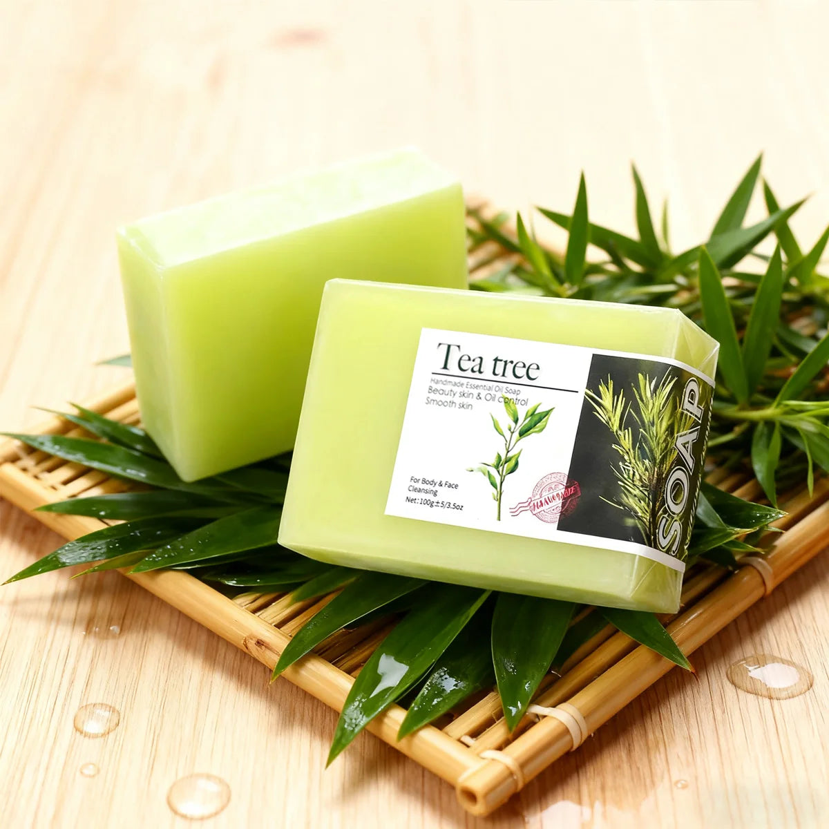2Pcs 100g Tea Tree Oil Soap Bar Deep Cleansing Facial Bath Bar Acne Pimple Control New Formula