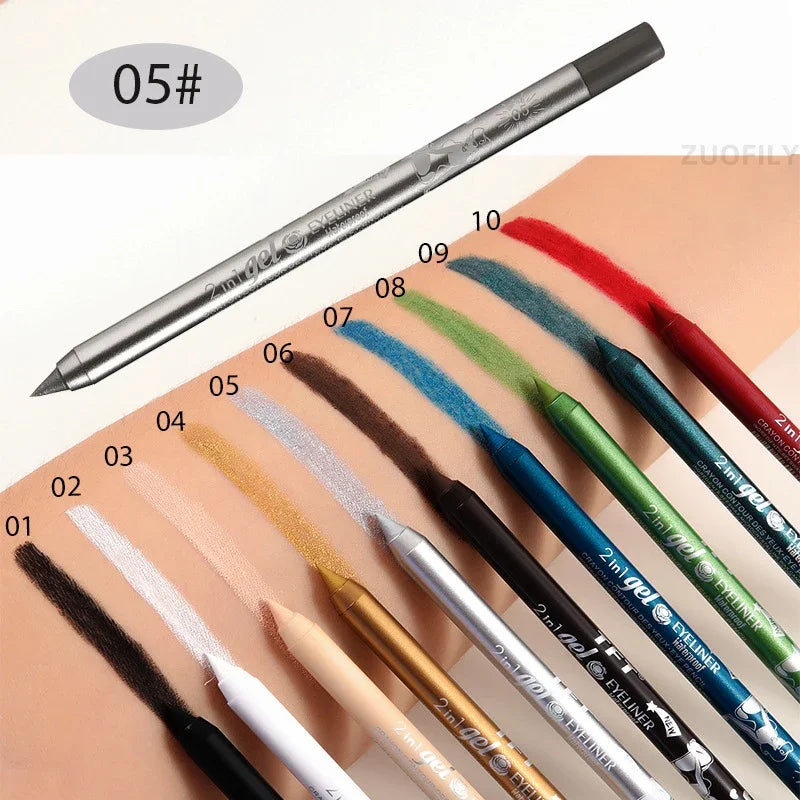 Waterproof Eyeliner Gel Pencil Pigment Brown Black White Glitter Eyeiner Pen for Women Fashion Easy Color Eyes Makeup Cosmetics