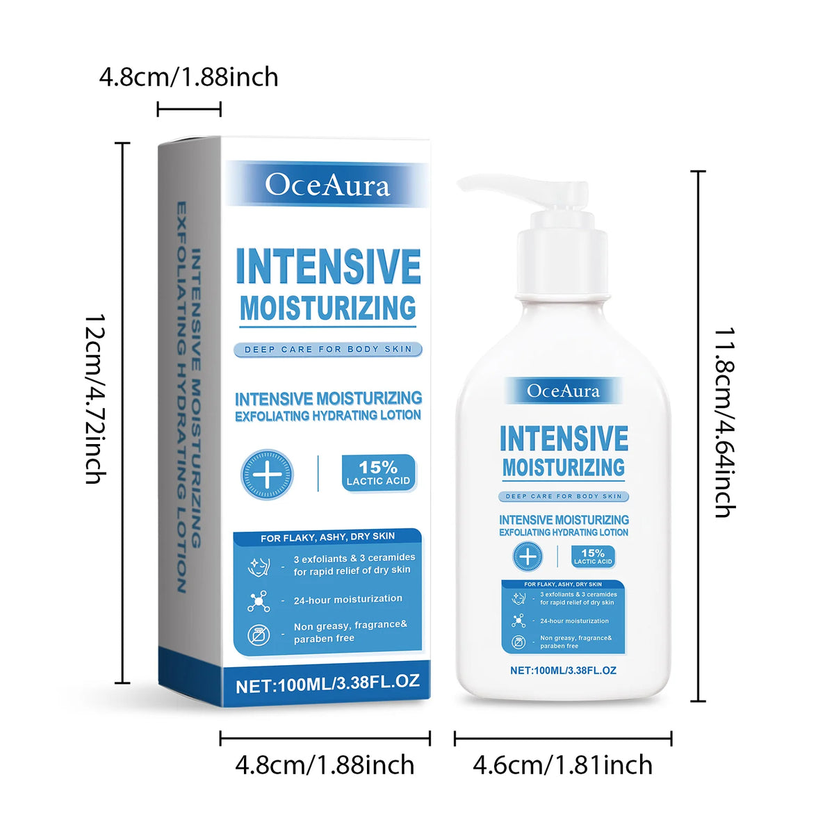 OceAura Intensive Healing Body Lotion for Dry Skin - Exfoliating Hydrating Moisturizer Deep Nourishing Non-Greasy Skin Care