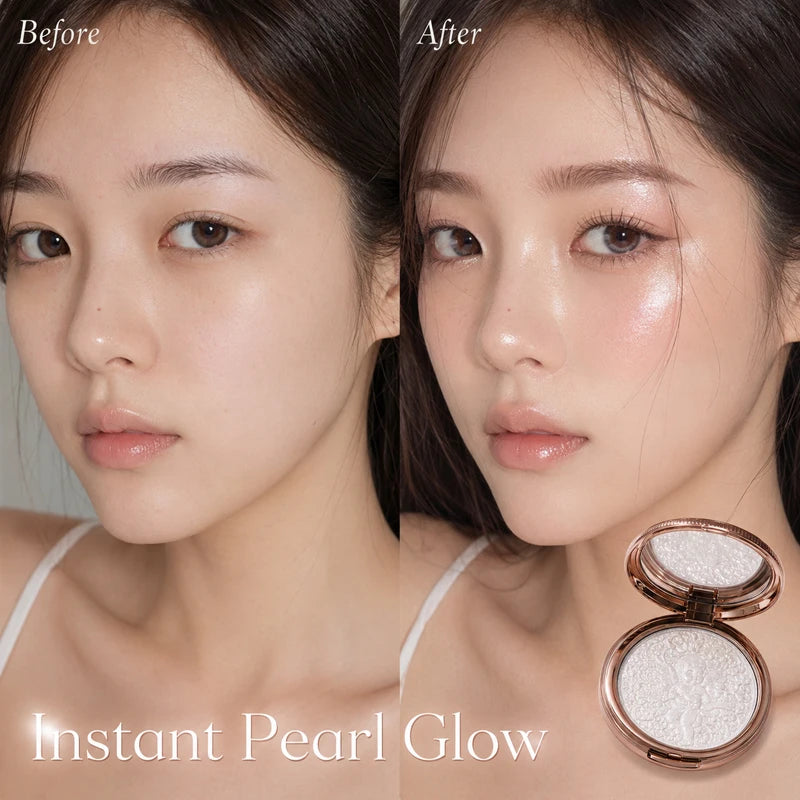 Little Angel Pearl Glow Highlighter Palette 4 Shades Fine Shimmer Face Illuminator Powder Waterproof Long Wear Makeup Gift