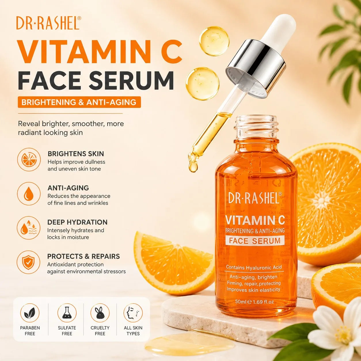 DR.RASHEL Vitamin C Liquid Hydration Moisturizing Repair Improves Skin Firmness Elasticity VC Facial Serum 50ml