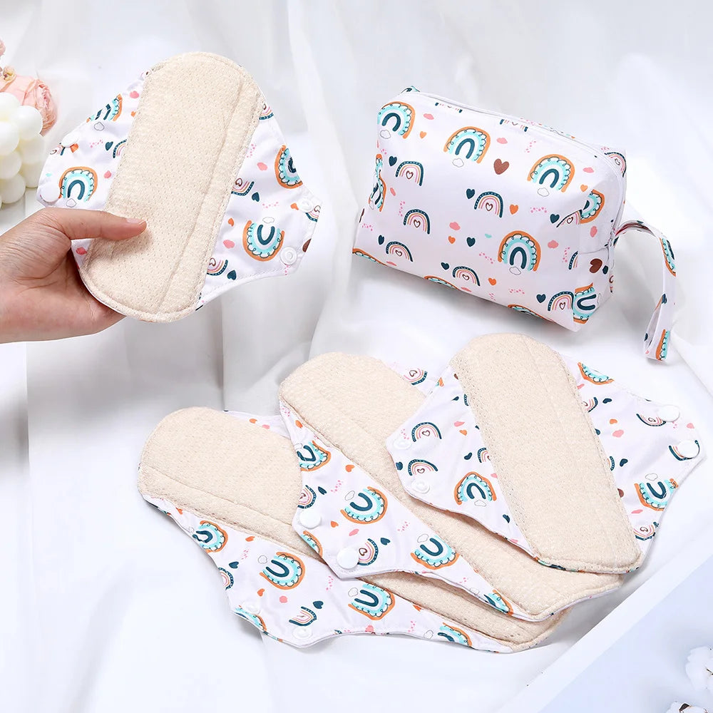 4pcs/Set Including 1pc Mini Wet Bag  Mesh Cotton Lining Cloth Menstrual Pads Reusable Sanitary Pads Mama Panty Liners