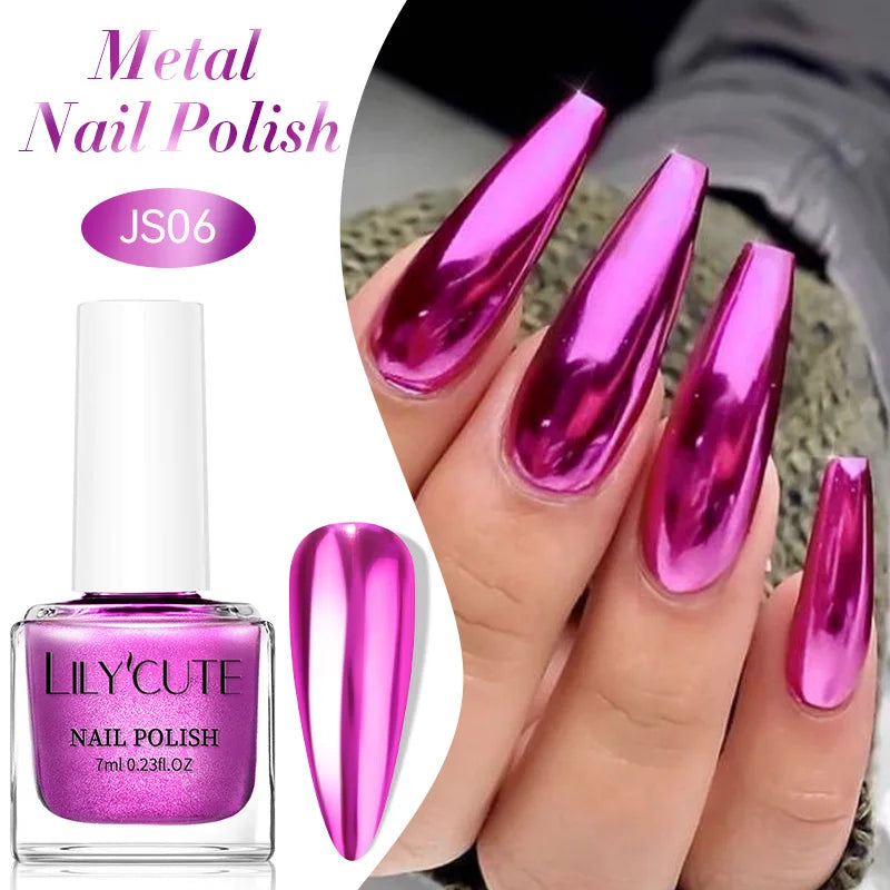 LILYCUTE 7ML Super Bright Silver Metallic Nail Polish No Need Lamp Quick Dry French Style Glass Bottle Manicure Nail Art Varnish