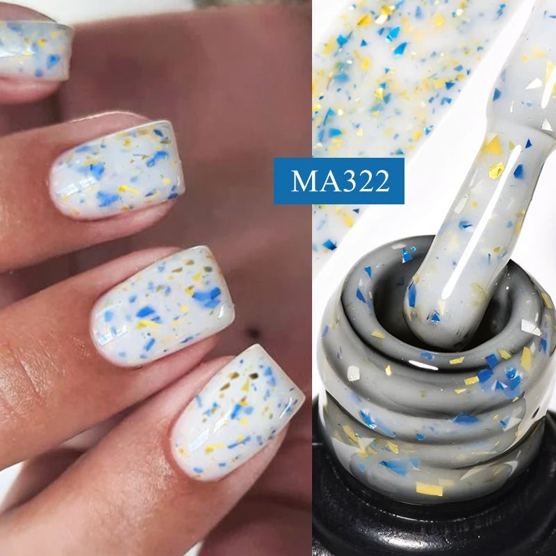 MEET ACROSS 7ml Pink Glitter Rubber Base Nail Gel Polish Sparkling Gold Foil DIY Nail Art Painting Gel Long Lasting Varnish