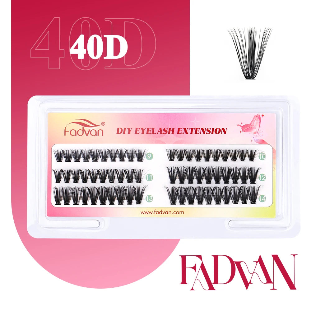 Fadvan 60P/80P DIY Eyelash Extension Kit Individual Lashes Cluster D Curl Mix Lash Clusters with Bond and Seal Lash Extensions
