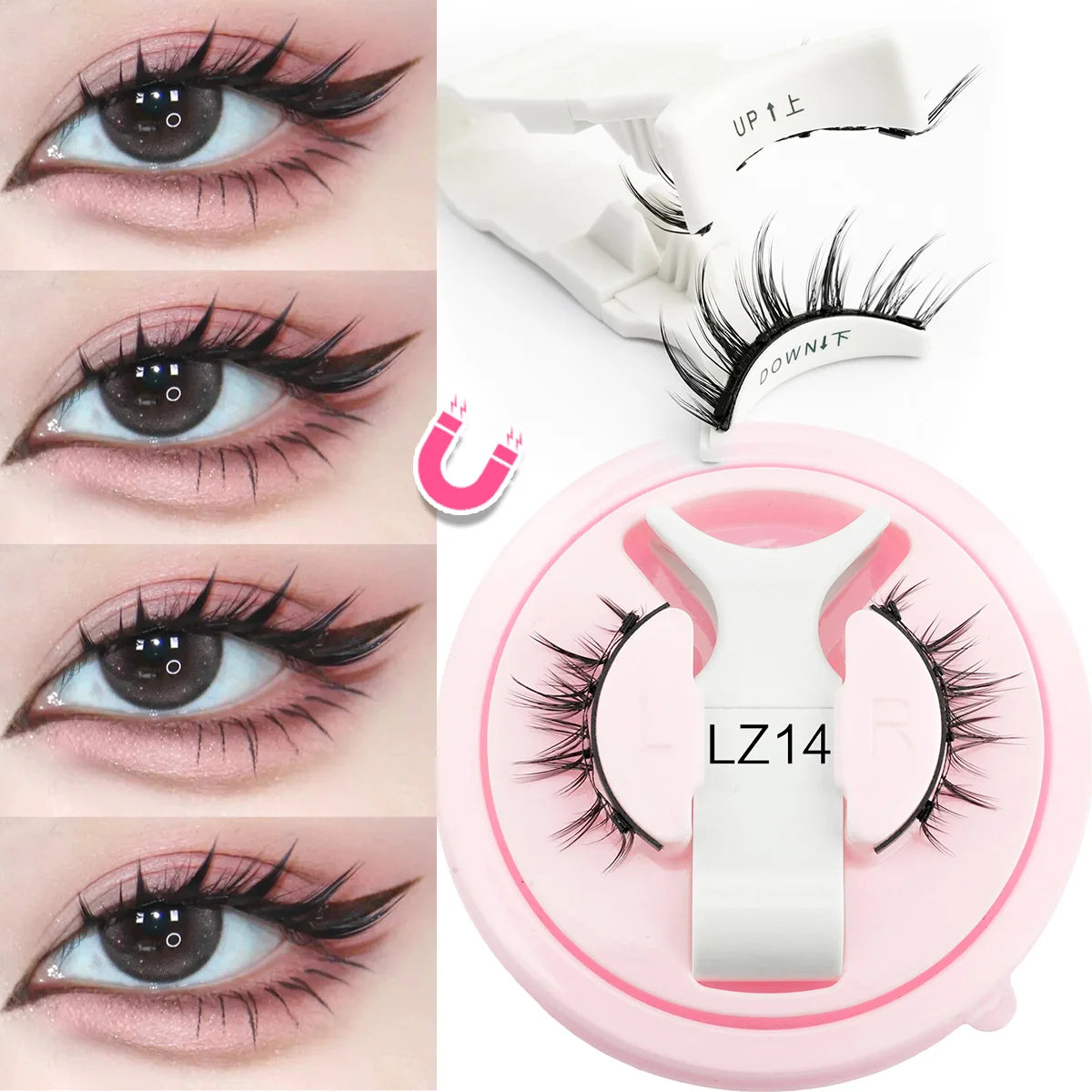 New 1 Pair Magnetic Eyelashes Handmade 3D Fluffy Faux Mink Lashes Reusable Natural False Eyelashes Magnetic Tweezers Makeup Set