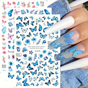 1PCS Black White Butterfly Laser Nail Stickers Y2K Nail Art Decoration Abstract Lines Bronzing Flowers Stickers For Nails