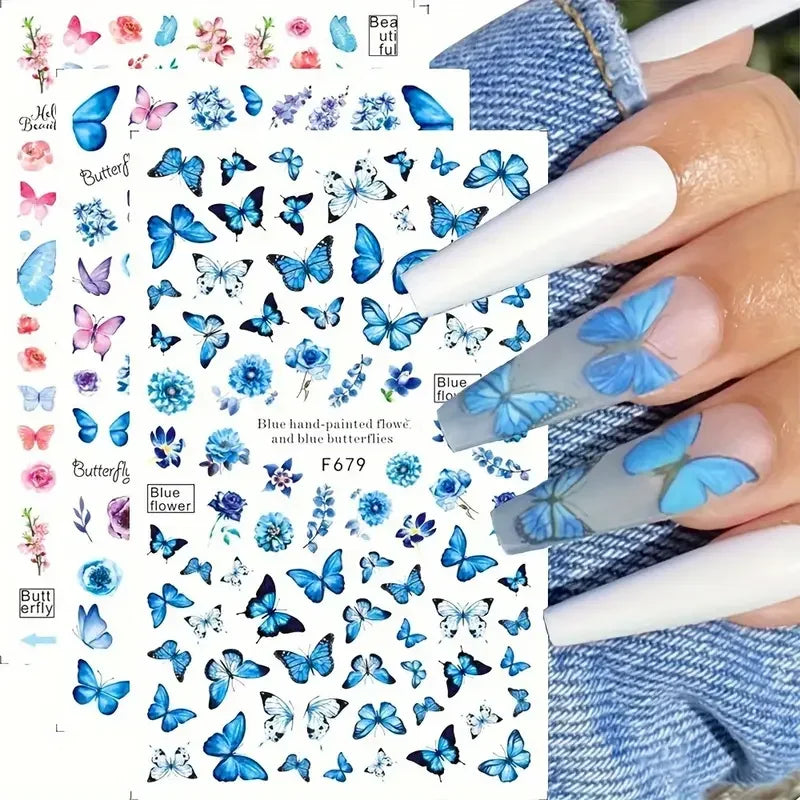 1PCS Black White Butterfly Laser Nail Stickers Y2K Nail Art Decoration Abstract Lines Bronzing Flowers Stickers For Nails