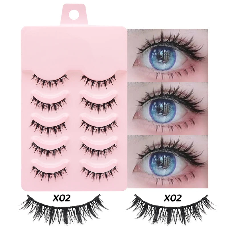 DINGSEN 5 Pairs Manga Lashes Eyes Lashes Soft Natural Long Eyelashes Fake Lashes Anime Wispy Strip False Eyelashes Makeup