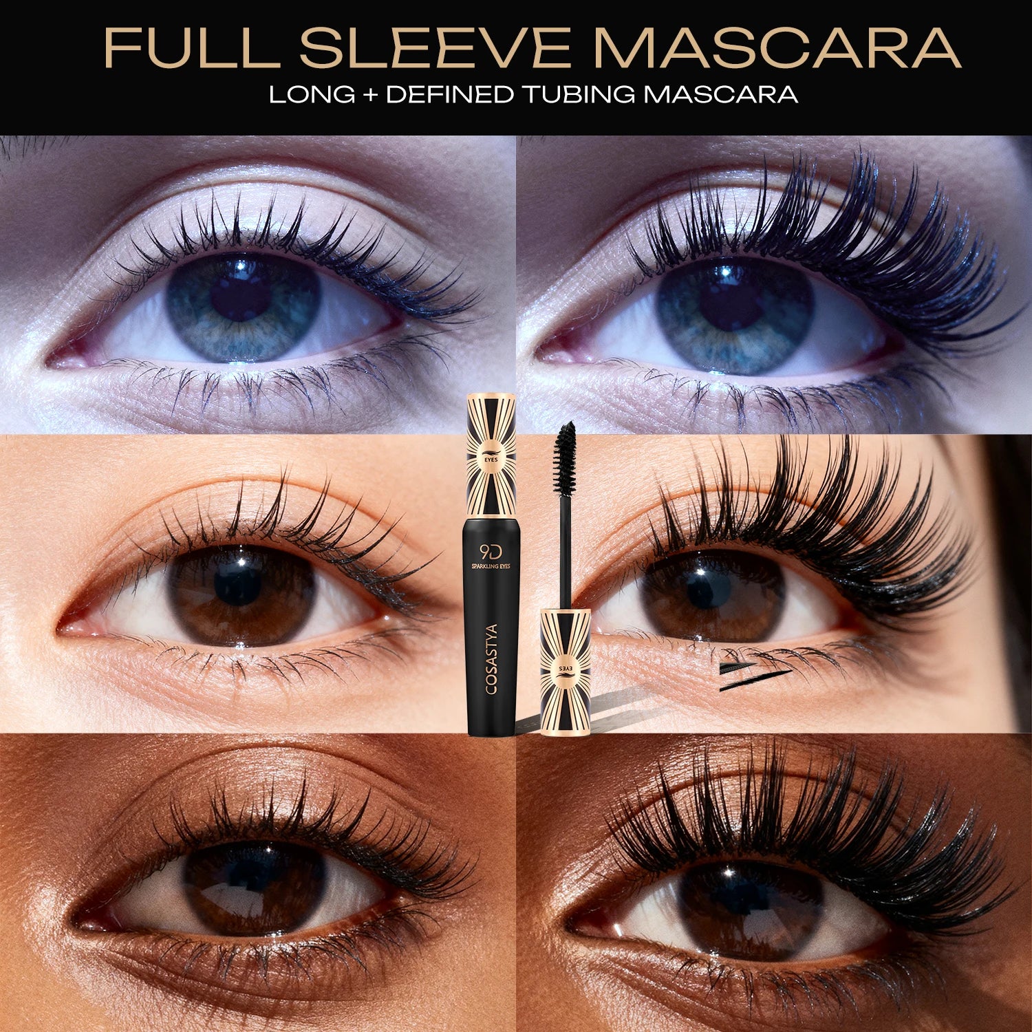 COSASTYA 9D Waterproof and Sweat-Proof Mascara, Black, Volume, Curl, Long-Lasting, Smudge-Proof, Travel Size