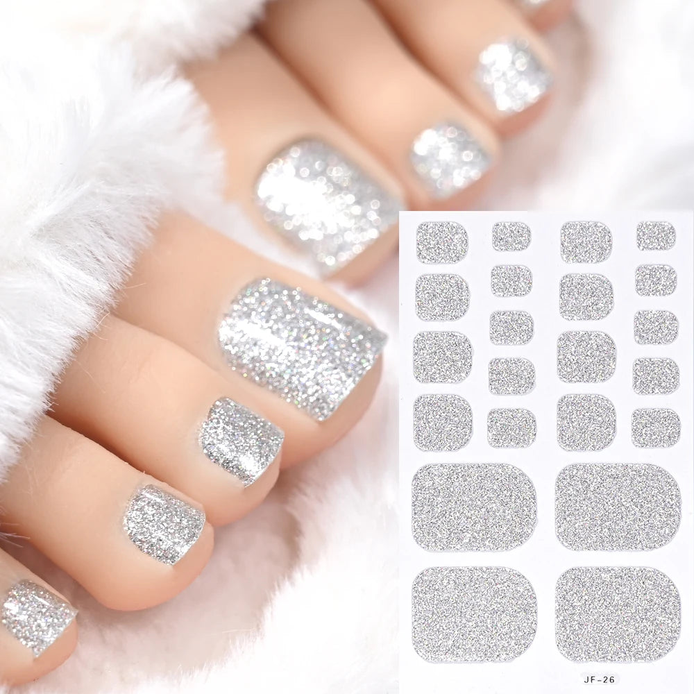 1pcs 22tips Gradient Glitter Full Toe Nail Wraps 3D Shiny Omber Pink/Purple/blue Toe Nail Polish Stickers Baking Free Toe Strips