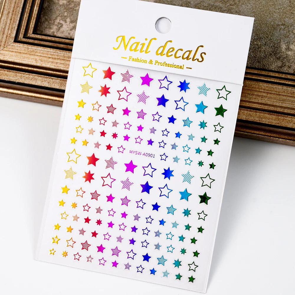 1pcs Star-Themed Nail Art Stickers 3D Self-Adhesive Plastic Decals With Glitter Finish Anime Rectangle Shape Ideal For DIY Nails