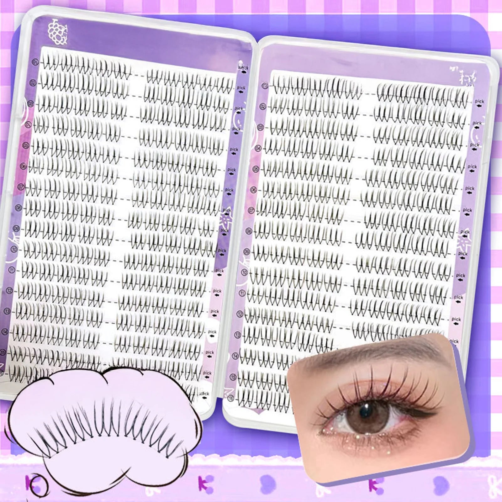 U-shaped Segmented Kpop False Eyelashes Korean Cluster Natural Individual Lash DIY Large Capacity Eyelash Manga Black Stem