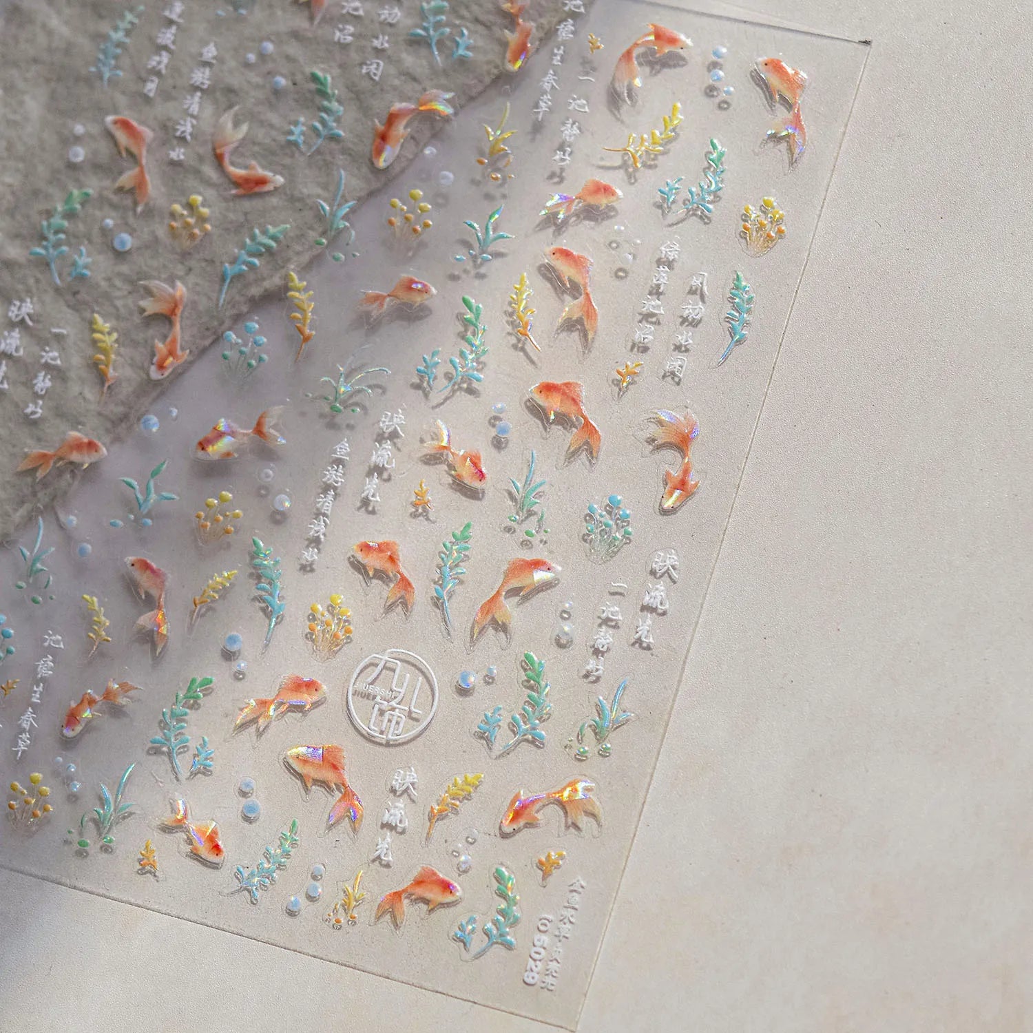 5D Rich Goldfish Nail Stickers Lotus Carp Ribbons Nail Art Appliqués Handmade Creative Nail Art Decorations