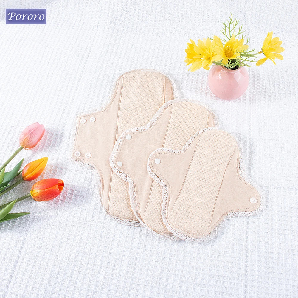 3pcs Washable Sanitary Pads Soft Breathable Cotton Cloth Pads Lace Trim Reusable  Women Menstrual Pads Heavy Flow