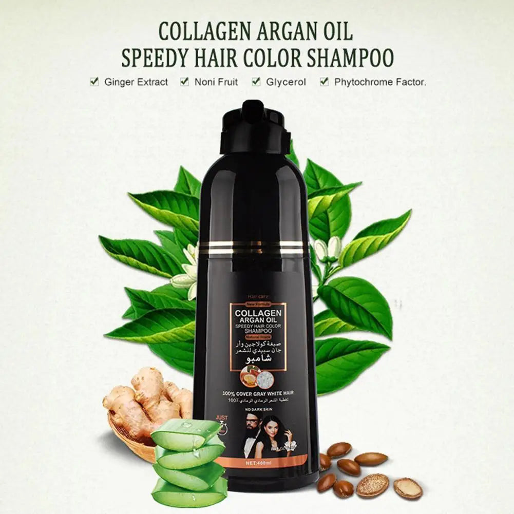 400ML Cover Grey Hair Morocco Argan Oil Care Fast Magic Black Hair Shampoo Dye Repair Damaged Improve Split Hair Rough Hair Care