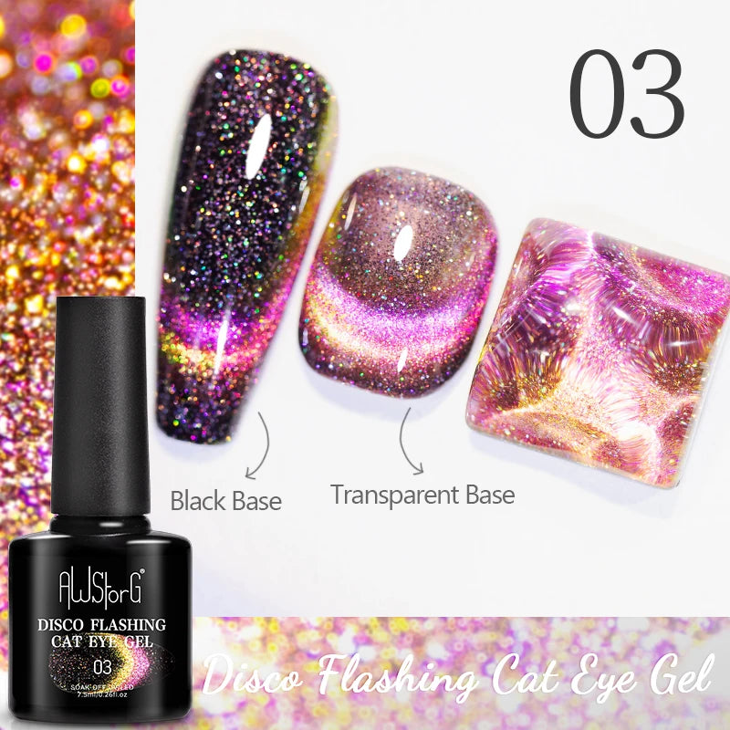 AWStorG Intense Rainbow Cat Eye Gel 5ml Holographic Laser Magnetic Nail Gel Soak Off UV LED Gel Polish Shiny Rainbow Manicur
