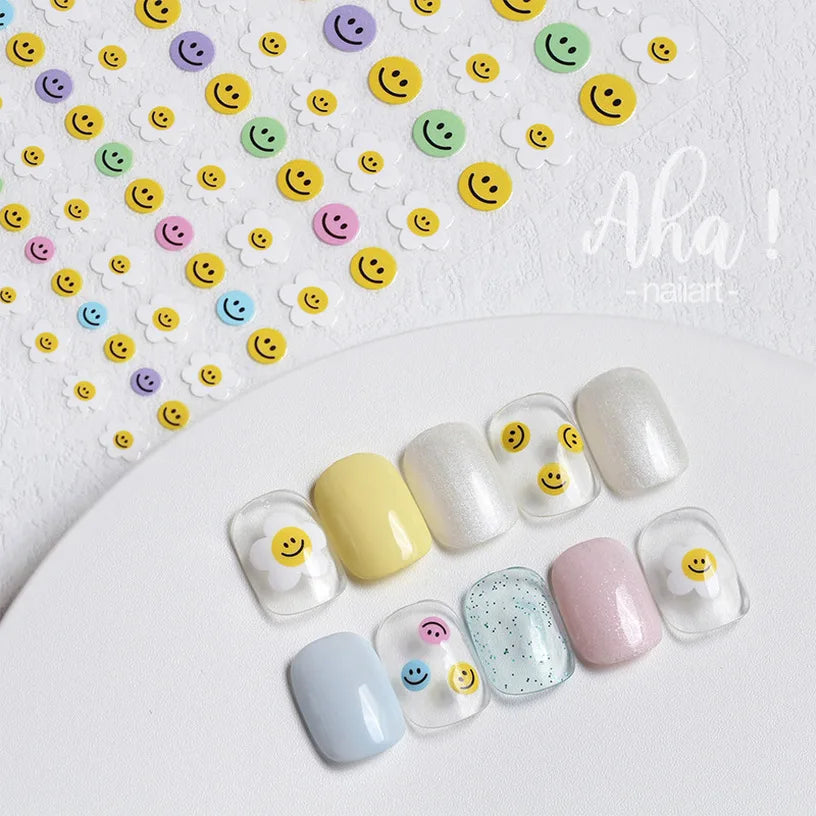 3D Yellow Smile Nlail Art Stickers Nail Decals for Nails Smile Face Manicure Japanese Design DIY Cute Nail Decals Accessories