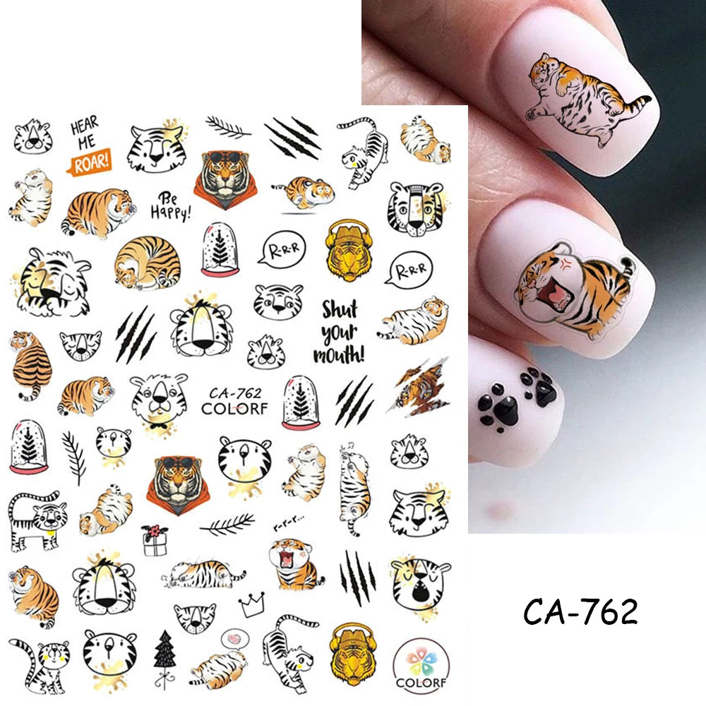 Press on Nails Tiger Symbol Nails Decals Design Fierce Wild Animal Leopard Decoration Manicure Stickers Nails Accessories Tools