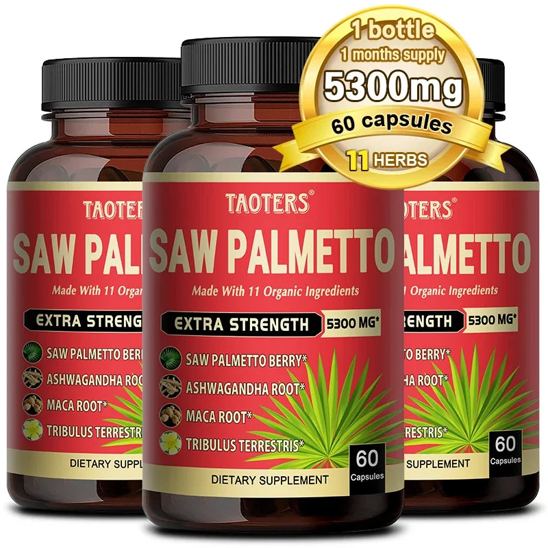 11-in-1 Saw Palmetto Capsules - Ashwagandha, Turmeric & Tribulus, Support Prostate, Urinary Tract & Hair Health Anti Hair Loss