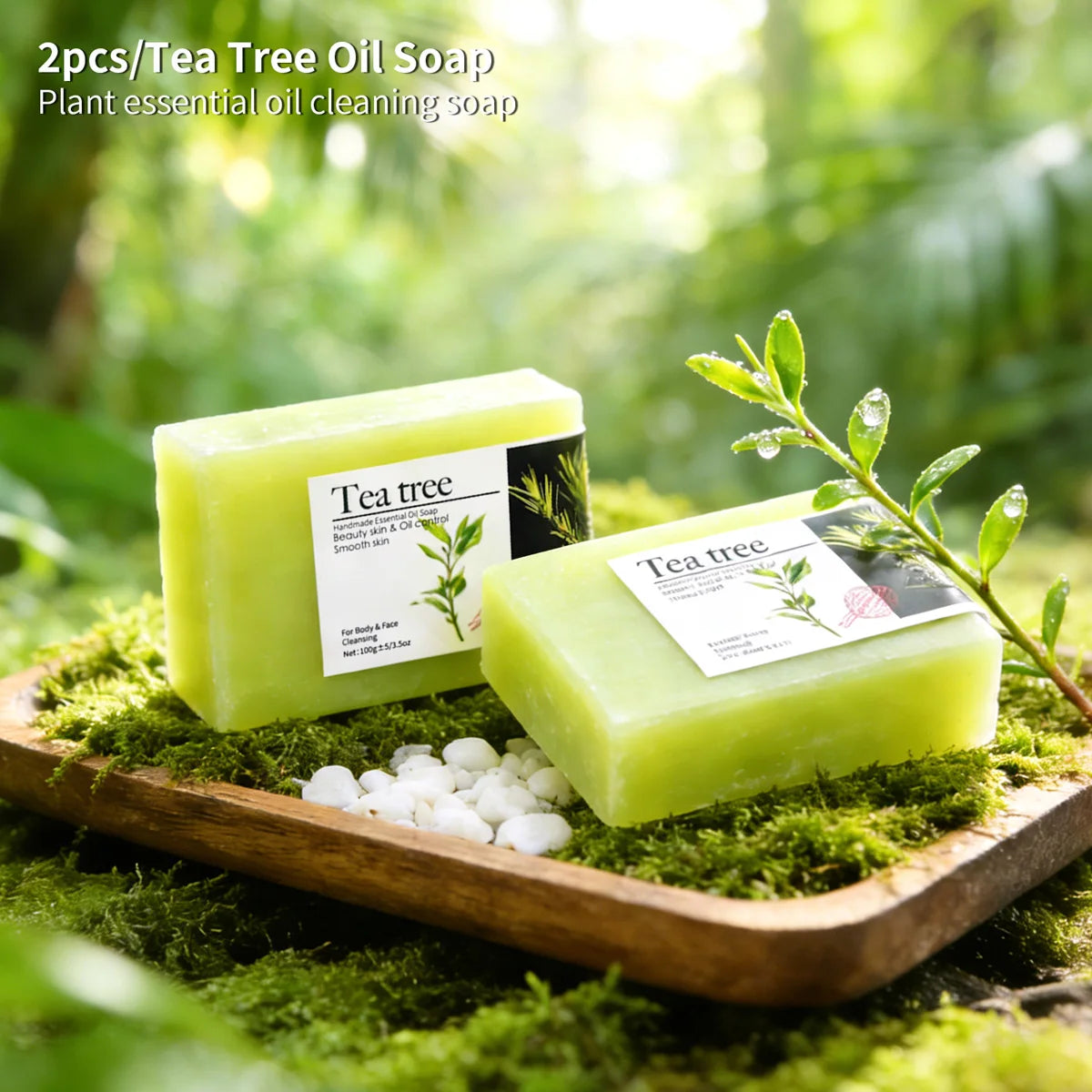 2Pcs 100g Tea Tree Oil Soap Bar Deep Cleansing Facial Bath Bar Acne Pimple Control New Formula