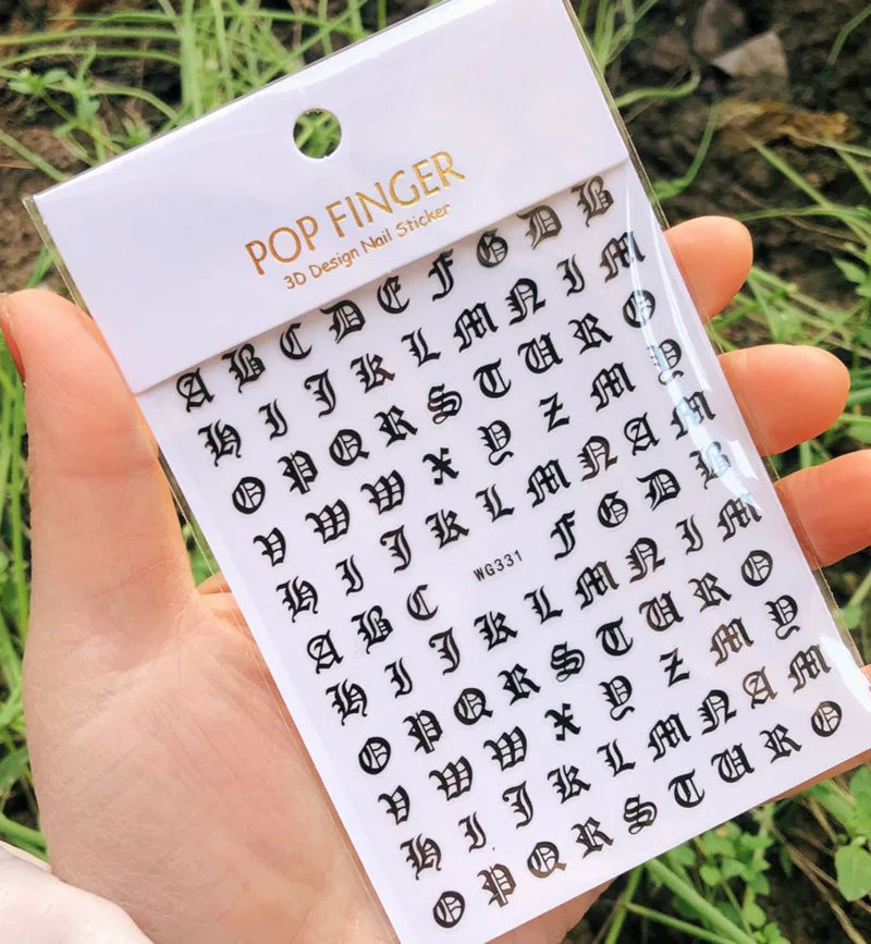 New Roman 26 English Alphabet Number 3D Self-adhesive Nail Art Decal Sticker Word Small Letter Nail Tattoos Decal Stickers